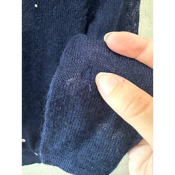 ANTHROPOLOGIE Jane Wheeler Navy Beaded Cardigan NWT Mohair Wool Blend Pearl | XS - Picture 10 of 10